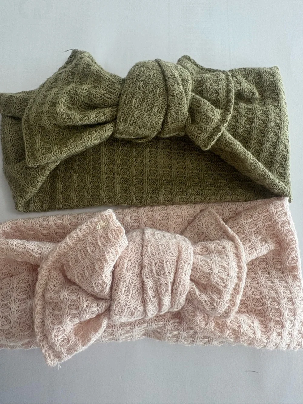 Set of Four Infant Knit Bow Headbands - Pink, Olive & Floral
